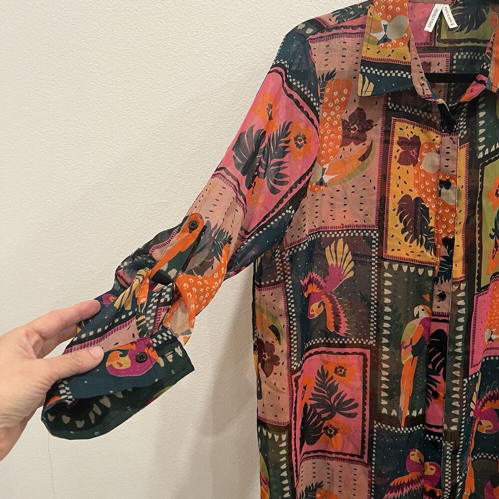 Women’s Tunic Top Cover Up Sheer Colorful Parrots Tropical XL Travel Resort - Picture 3 of 7
